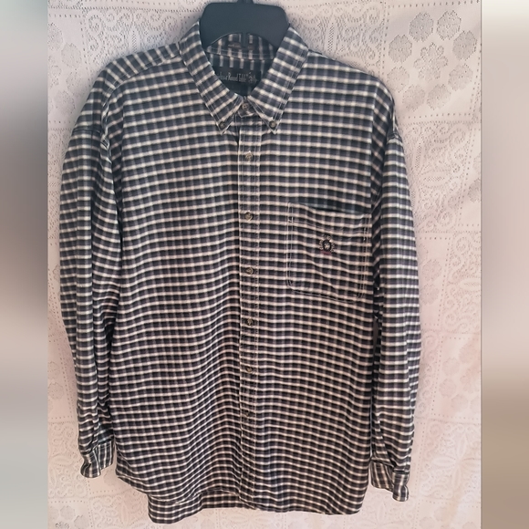 Knights of Round Table Plaid Gingham Flannel Long Sleeve Shirt Vintage - Picture 3 of 8